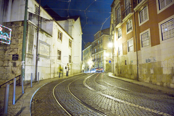 [[stock_photo]]: Lisbonne · nuit · rues · vieux · maisons · historique