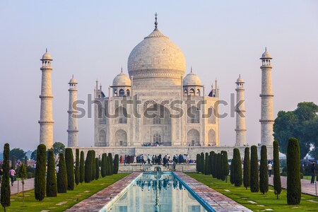 [[stock_photo]]: Taj · Mahal · sunrise · lumière · ciel · eau · amour