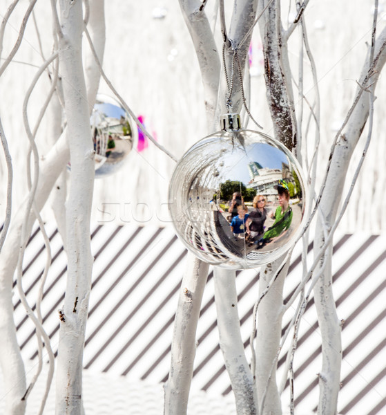 family is mirroring in Christmas tree balls Stock photo © meinzahn