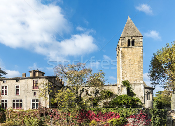 Monumental church tower on the island Ile Barbe in the Saone, in Stock photo © meinzahn