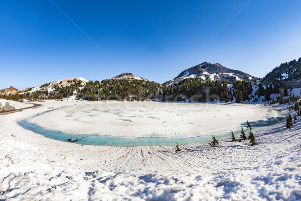 Stockfoto: Krater · meer · sneeuw · vulkanisch · ijzig · hemel