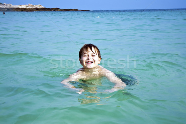 Foto stock: Menino · quente · água · belo · praia