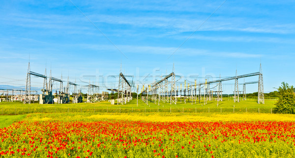 Centrala electrica distribuire statie frumos peisaj cer Imagine de stoc © meinzahn