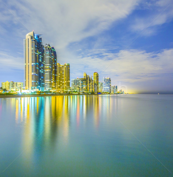 skyline of Miami sunny isles by night with reflections at the oc Stock photo © meinzahn