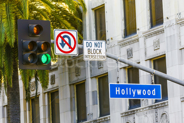 Hollywood Blvd street sign with tall palm trees.  Stock photo © meinzahn