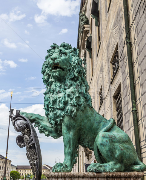 Stock photo: bavarian lion statue in front of residence palace at odeonsplatz