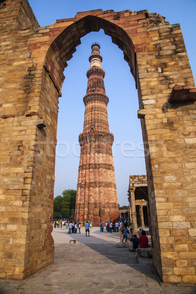 Kule tuğla minare dünya Delhi Hindistan Stok fotoğraf © meinzahn