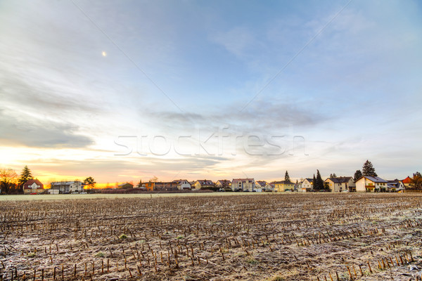 Zonsopgang voorstad München huizen horizon hemel Stockfoto © meinzahn