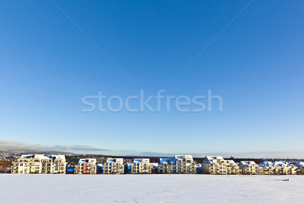 beautiful landscape with housing area in winter and blue sky Stock photo © meinzahn