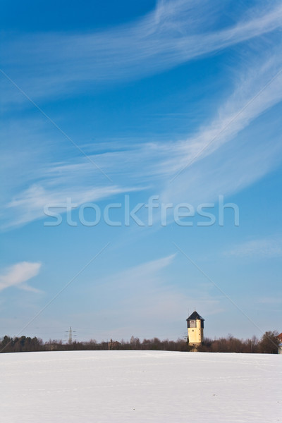 beautiful landscape with water tower and housing area in winter  Stock photo © meinzahn