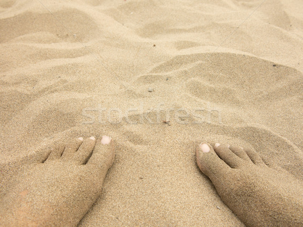 detail of female feet barefoot at the beach Stock photo © meinzahn