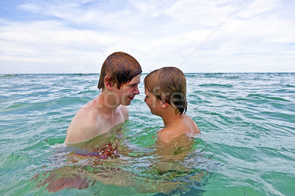 Foto stock: Ninos · mar · hermosa · playa · cara