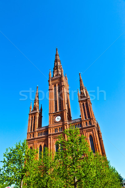 famous Markt Kirche in Wiesbaden, a brick building in neo-Gothic Stock photo © meinzahn