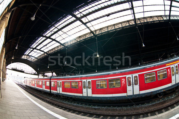 classicistic trainstation in Wiesbaden with trains and a beautif Stock photo © meinzahn