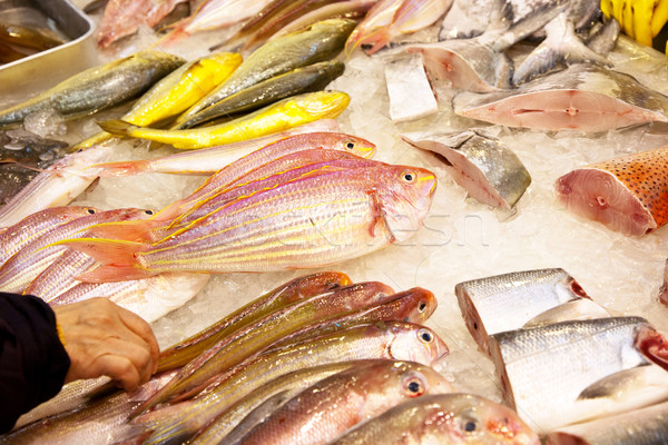 Stock photo: whole fresh fishes are offered in the fish market in asia