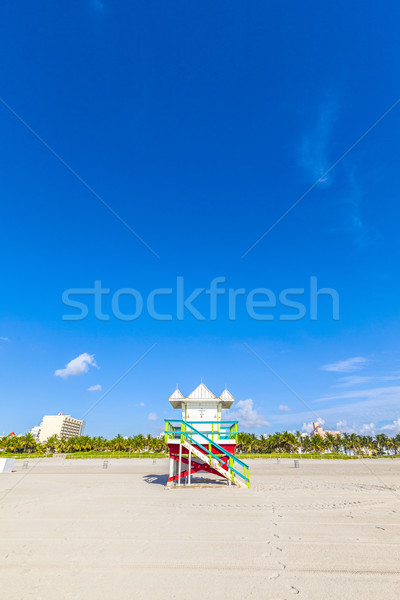 Lifeguard cabin on empty beach, Miami Beach, Florida, USA, safet Stock photo © meinzahn