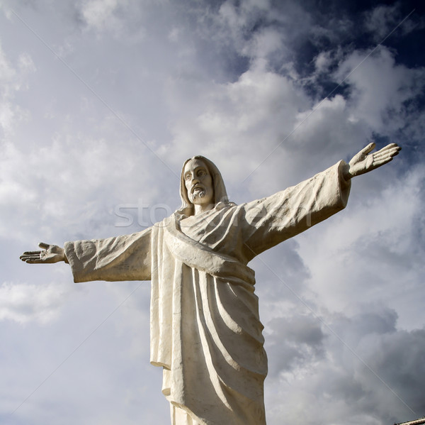 Statue jesus christ Peru dunkel Wolken Stock foto © meinzahn
