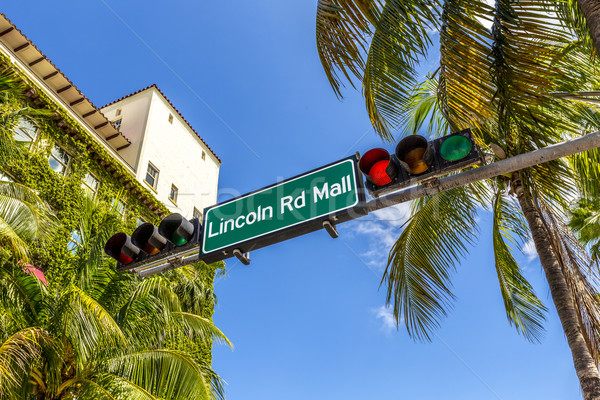 Stock foto: Straßenschild · Straße · Mall · Miami · Strand · berühmt