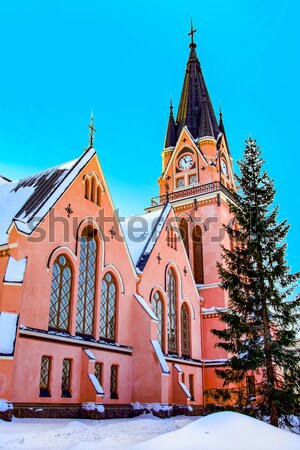 Güzel ahşap kilise kasaba gökyüzü pencere Stok fotoğraf © meinzahn