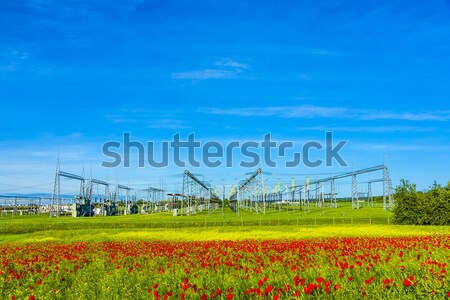 Centrala electrica distribuire statie frumos peisaj cer Imagine de stoc © meinzahn