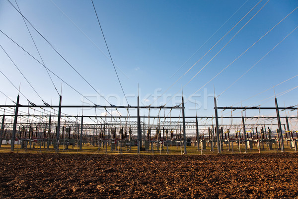 electricity relay station with high-voltage insulator and power  Stock photo © meinzahn