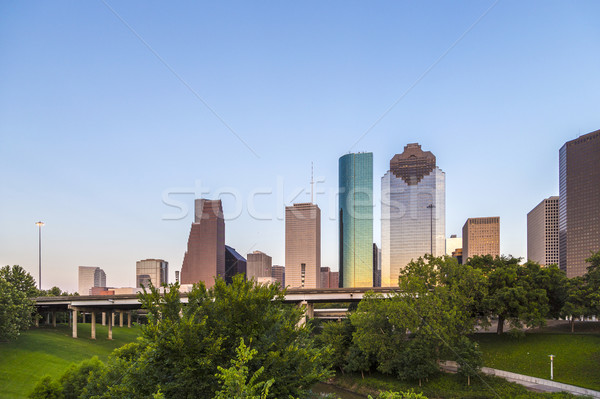Foto stock: Ver · centro · da · cidade · Houston · tarde · tarde · arranha-céu