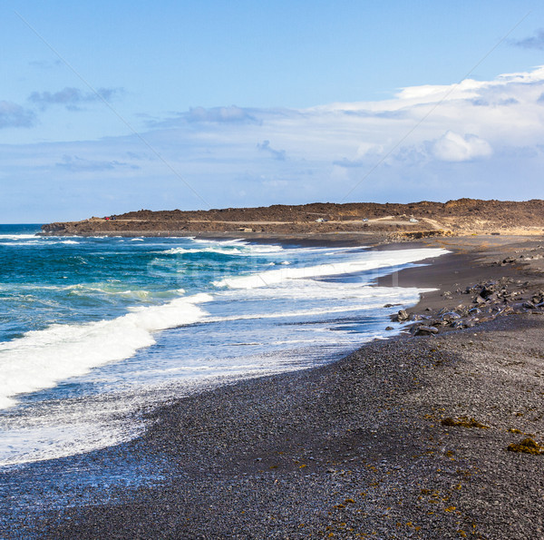 Foto stock: Vulcânico · praia · paisagem · oceano · preto · sozinho