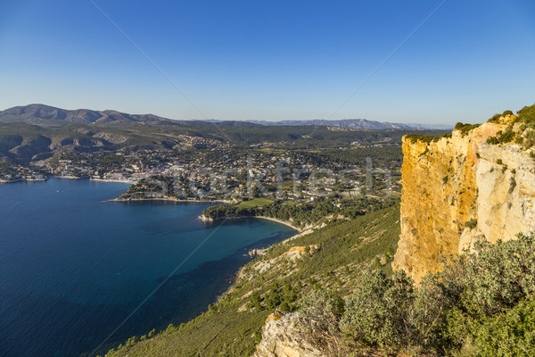 View of Cassis town, Cap Canaille rock and Mediterranean Sea fro Stock photo © meinzahn