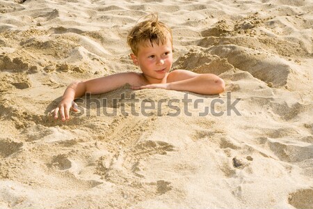 boy is digging oneself into the sandy beach and has a lot of fun Stock photo © meinzahn