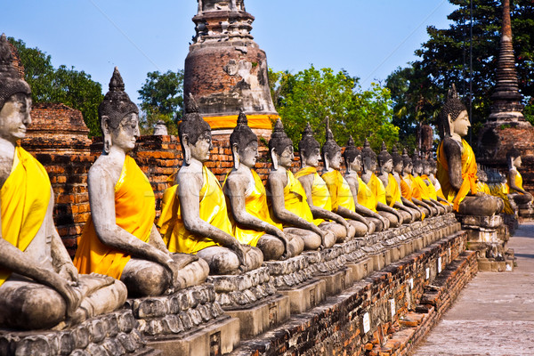 Buddha statues at the temple of Wat Yai Chai Mongkol in Ayutthay Stock photo © meinzahn
