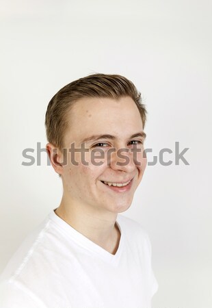 肖像 可愛 十幾歲的男孩 孤立 白 微笑 商業照片 © meinzahn