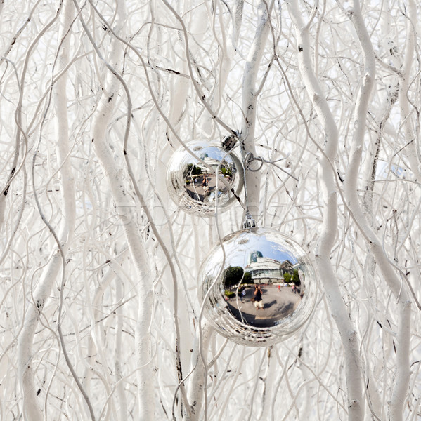 family is mirroring in Christmas tree balls Stock photo © meinzahn