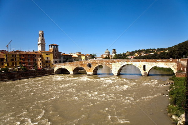 the old roman bridge in Verona  spans the river Etsch Stock photo © meinzahn