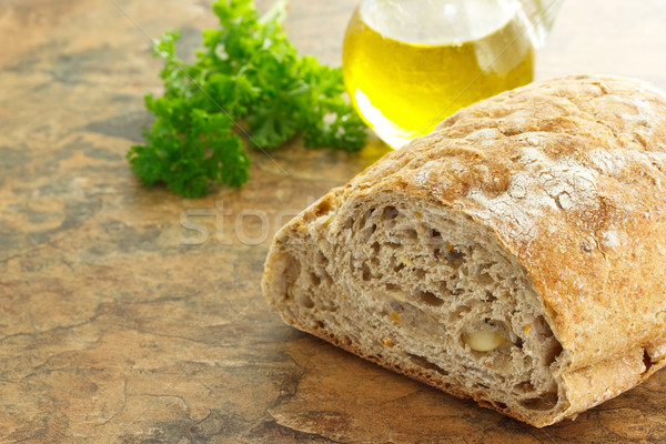 Volkorenbrood peterselie olijfolie brood olie kruid Stockfoto © Melpomene