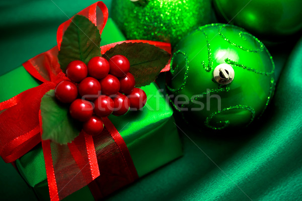 Рождества зеленый шкатулке украшения шелковистый ткань Сток-фото © Melpomene