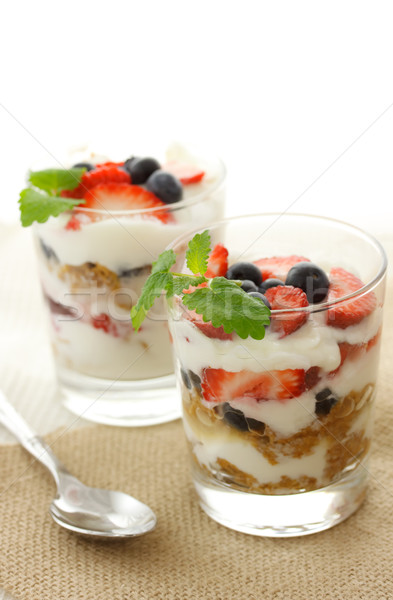 Vainilla yogurt bayas fresas arándanos limón Foto stock © Melpomene