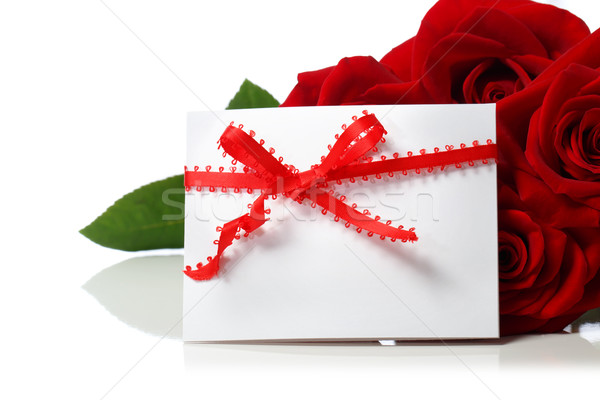 Stock fotó: üzenet · kártya · gyönyörű · vörös · rózsák · fehér · háttér
