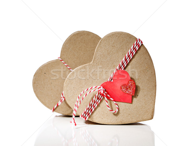 Foto stock: Corazón · cajas · de · regalo · etiquetas · aislado · blanco