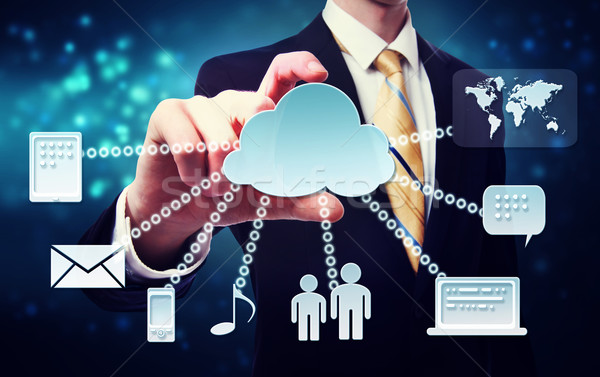 Geschäftsmann Wolke Konnektivität Cloud Computing Verbindung blau Stock foto © Melpomene