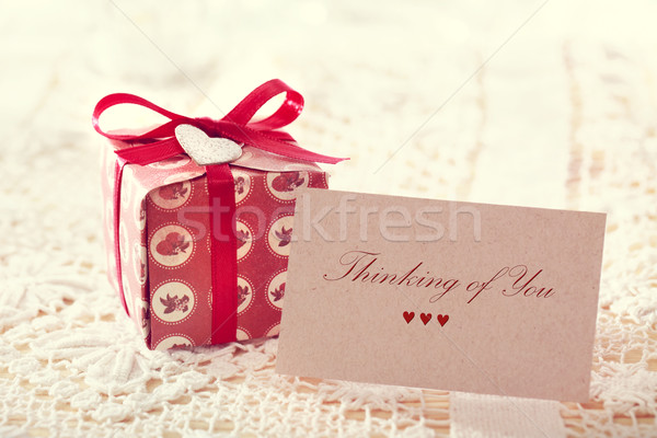 Thinking of you message with red present box  Stock photo © Melpomene