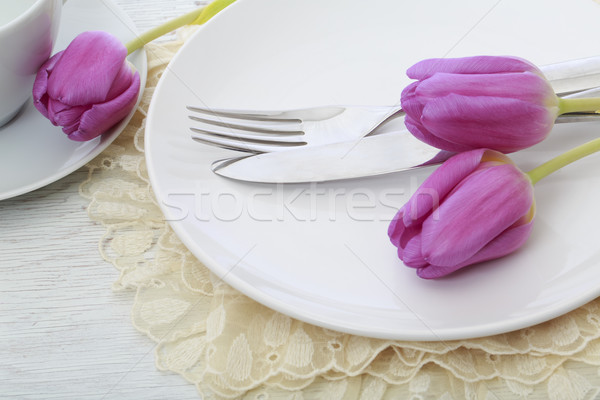 Tulips with table settings Stock photo © Melpomene