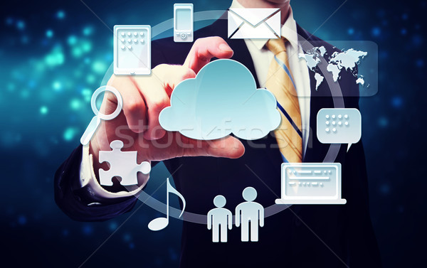 Geschäftsmann Konnektivität Cloud Computing Verbindung blau Technologie Stock foto © Melpomene