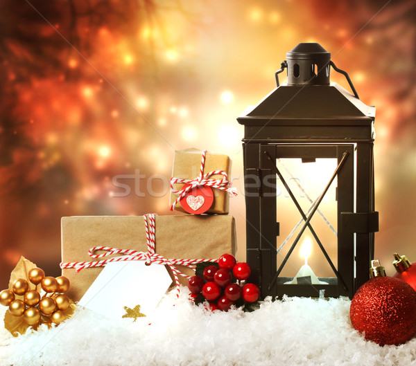 Christmas lantern with ornaments and presents  Stock photo © Melpomene