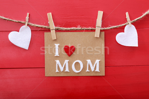 Foto stock: Mães · dia · mensagem · vermelho · corações