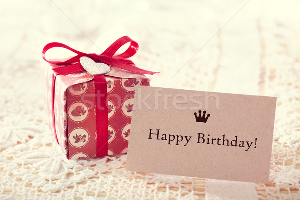 Happy birthday message with hand crafted present box Stock photo © Melpomene