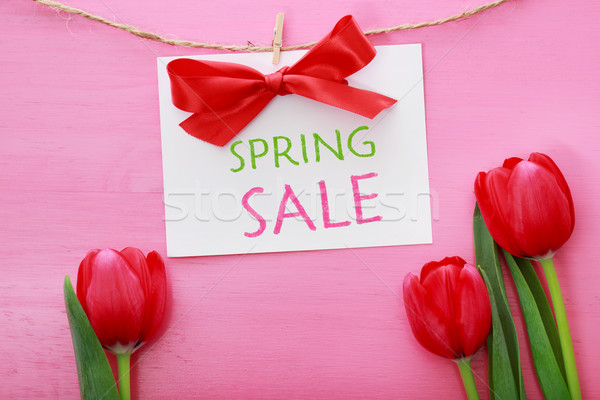 Spring sale sign with red tulips Stock photo © Melpomene