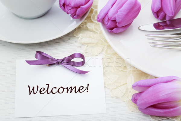 商業照片: 歡迎 · 卡 · 表 · 紫色 · 鬱金香 · 春天