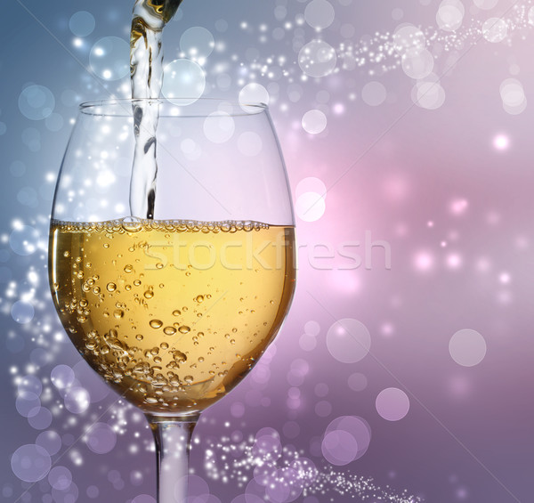 Weinglas Weißwein abstrakten Lichter Hintergrund Sternen Stock foto © Melpomene