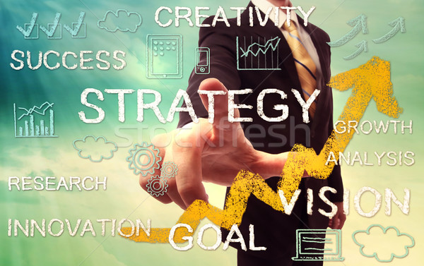 Zakenman wijzend strategie Geel pijl business Stockfoto © Melpomene