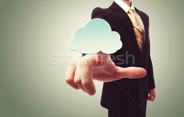 Empresário empurrando ícone nuvem verde vintage homem Foto stock © Melpomene